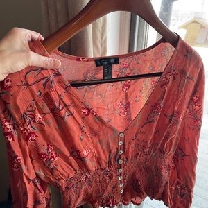 Streetwear Society, V-neck, floral crop top, Sz SM